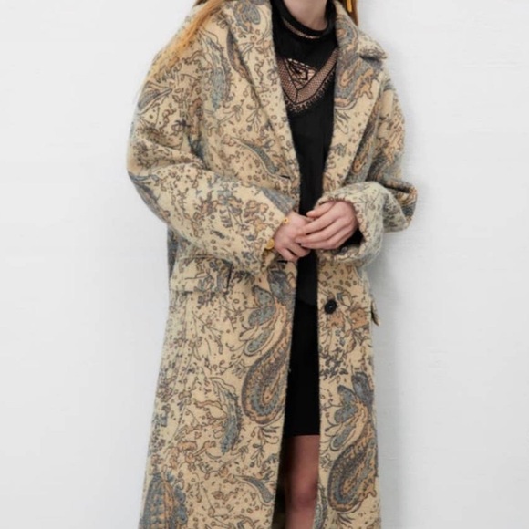 NWT ZARA Blogger Fav. Oversized Wool Coat LMT Ed. Sand Paisley Print - Picture 9 of 10